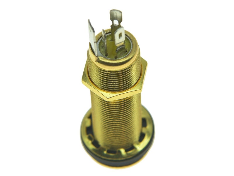 KAISH Stereo Copper Guitar Bass Barrel Jack Cylinder Input/Output Jacks 4 Pins Gold - Image 2